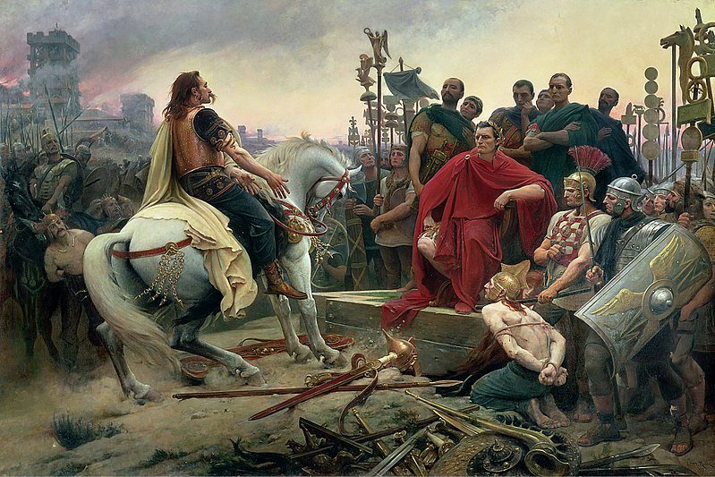 Vercingetorix throws down his arms at the feet of Julius Caesar painting by Lionel Royer(1899)